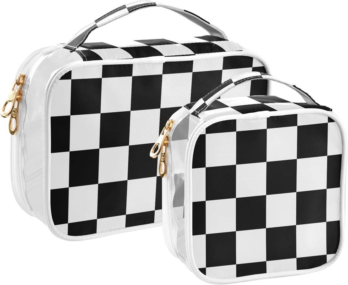 Clear Makeup Bag Approved Clear Travel Toiletry Bag with Zipper Waterproof Organizer Bags Transparent Cosmetic Pouch Traveling 2Pack Tile Color - Colors A