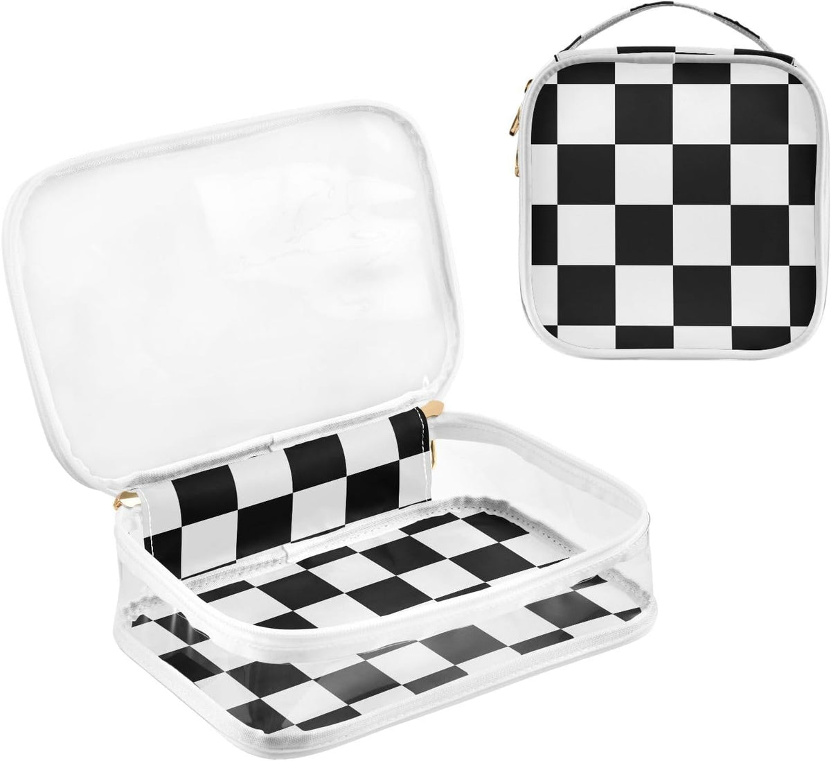Clear Makeup Bag Approved Clear Travel Toiletry Bag with Zipper Waterproof Organizer Bags Transparent Cosmetic Pouch Traveling 2Pack Tile Color - Colors A