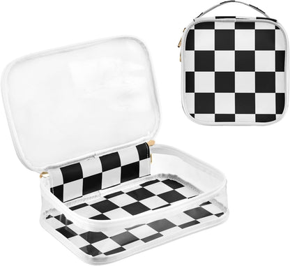 Clear Makeup Bag Approved Clear Travel Toiletry Bag with Zipper Waterproof Organizer Bags Transparent Cosmetic Pouch Traveling 2Pack Tile Color - Colors A