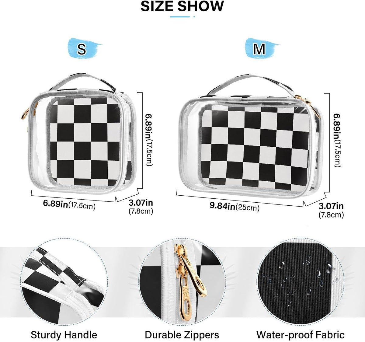Clear Makeup Bag Approved Clear Travel Toiletry Bag with Zipper Waterproof Organizer Bags Transparent Cosmetic Pouch Traveling 2Pack Tile Color - Colors A