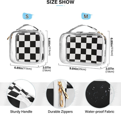 Clear Makeup Bag Approved Clear Travel Toiletry Bag with Zipper Waterproof Organizer Bags Transparent Cosmetic Pouch Traveling 2Pack Tile Color - Colors A