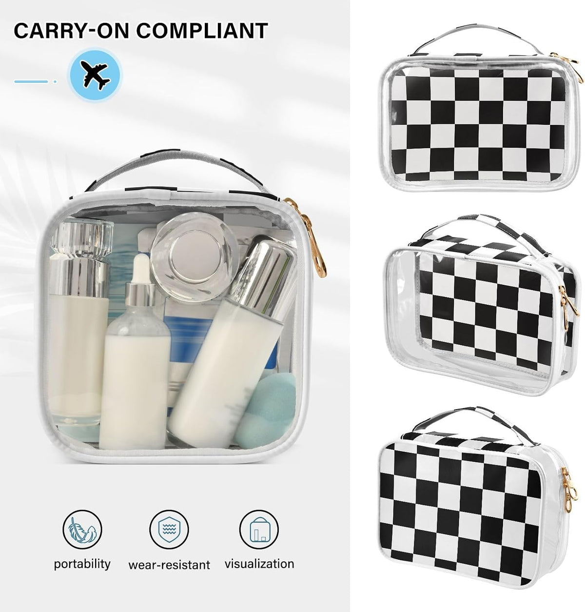 Clear Makeup Bag Approved Clear Travel Toiletry Bag with Zipper Waterproof Organizer Bags Transparent Cosmetic Pouch Traveling 2Pack Tile Color - Colors A
