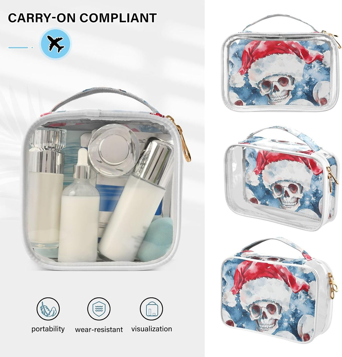 Clear Makeup Bag Approved Clear Travel Toiletry Bag with Zipper Waterproof Organizer Bags Transparent Cosmetic Pouch Traveling 2Pack Tile Color - Colors A