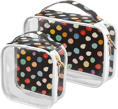 Clear Makeup Bag Approved Clear Travel Toiletry Bag with Zipper Waterproof Organizer Bags Transparent Cosmetic Pouch Traveling 2Pack Tile Color - Colors A