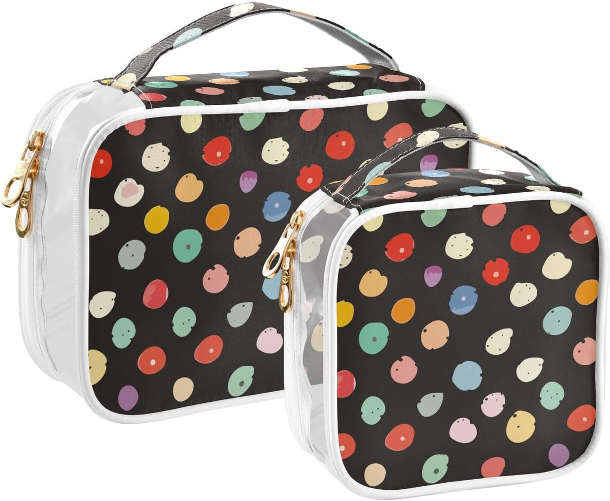 Clear Makeup Bag Approved Clear Travel Toiletry Bag with Zipper Waterproof Organizer Bags Transparent Cosmetic Pouch Traveling 2Pack Tile Color - Colors A