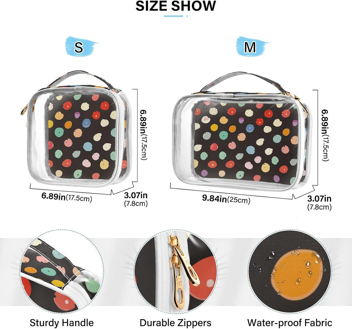 Clear Makeup Bag Approved Clear Travel Toiletry Bag with Zipper Waterproof Organizer Bags Transparent Cosmetic Pouch Traveling 2Pack Tile Color - Colors A