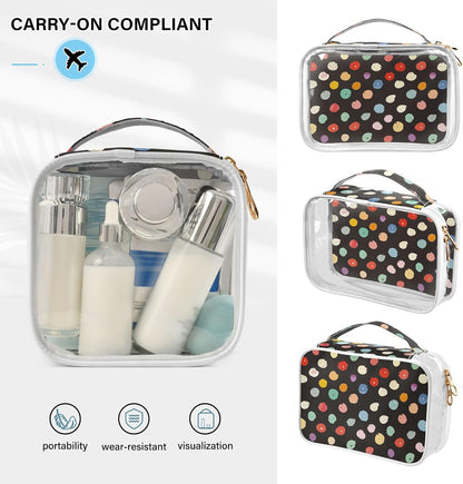 Clear Makeup Bag Approved Clear Travel Toiletry Bag with Zipper Waterproof Organizer Bags Transparent Cosmetic Pouch Traveling 2Pack Tile Color - Colors A