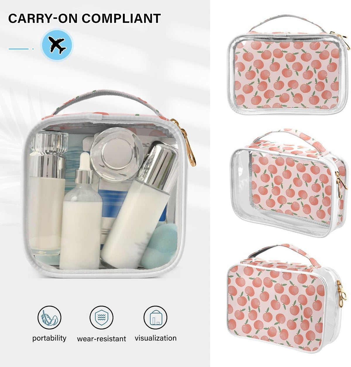 Clear Makeup Bag Approved Clear Travel Toiletry Bag with Zipper Waterproof Organizer Bags Transparent Cosmetic Pouch Traveling 2Pack Tile Color - Colors A