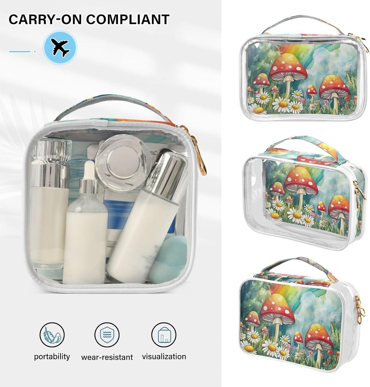 Clear Makeup Bag Approved Clear Travel Toiletry Bag with Zipper Waterproof Organizer Bags Transparent Cosmetic Pouch Traveling 2Pack Tile Color - Colors A