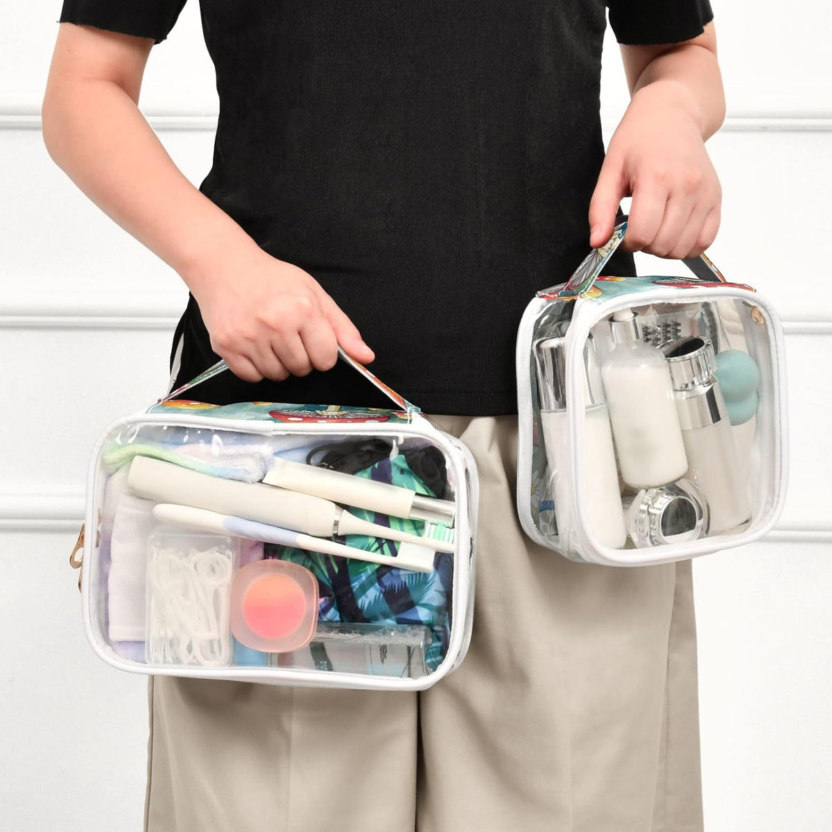 Clear Makeup Bag Approved Clear Travel Toiletry Bag with Zipper Waterproof Organizer Bags Transparent Cosmetic Pouch Traveling 2Pack Tile Color - Colors A