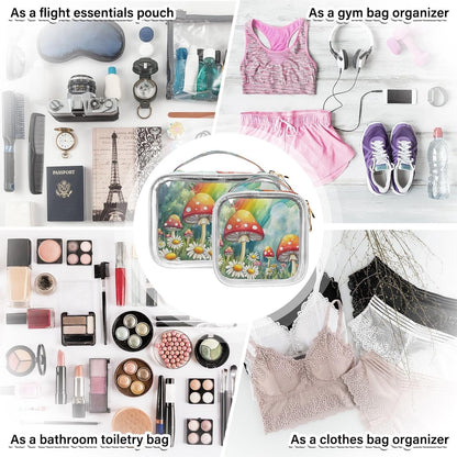 Clear Makeup Bag Approved Clear Travel Toiletry Bag with Zipper Waterproof Organizer Bags Transparent Cosmetic Pouch Traveling 2Pack Tile Color - Colors A