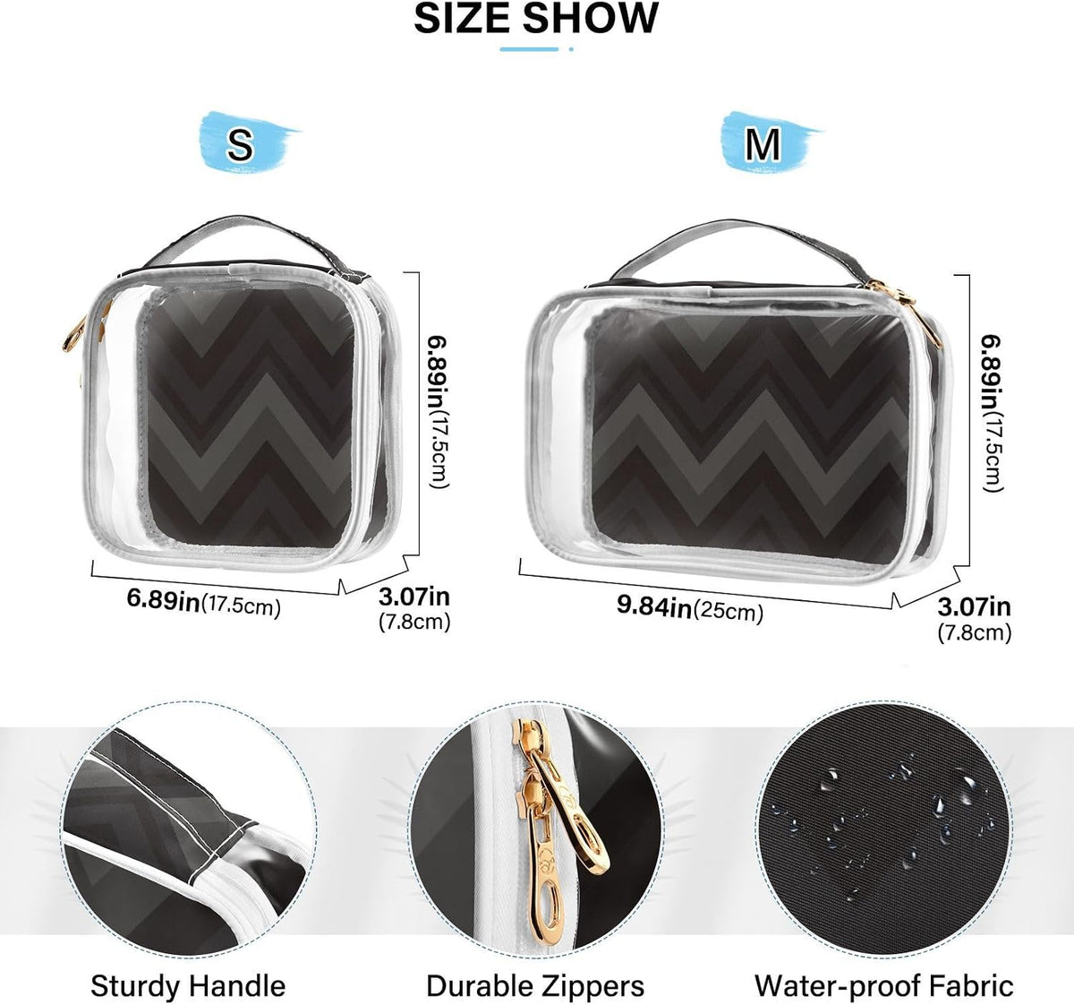 Clear Makeup Bag Approved Clear Travel Toiletry Bag with Zipper Waterproof Organizer Bags Transparent Cosmetic Pouch Traveling 2Pack Tile Color - Colors A