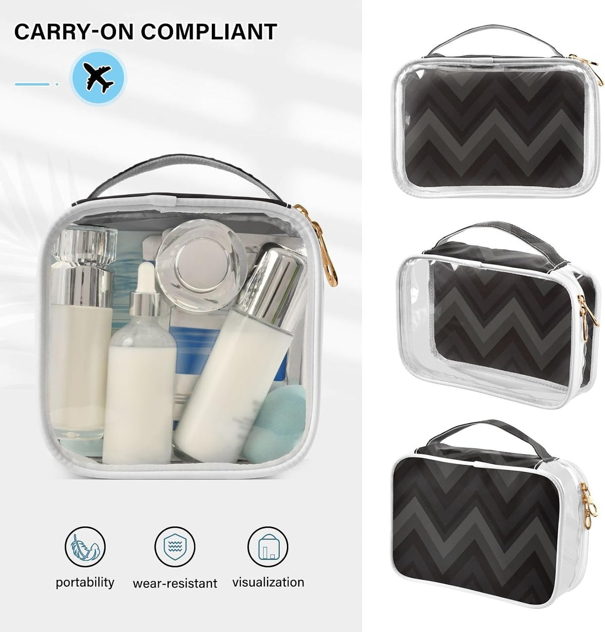 Clear Makeup Bag Approved Clear Travel Toiletry Bag with Zipper Waterproof Organizer Bags Transparent Cosmetic Pouch Traveling 2Pack Tile Color - Colors A
