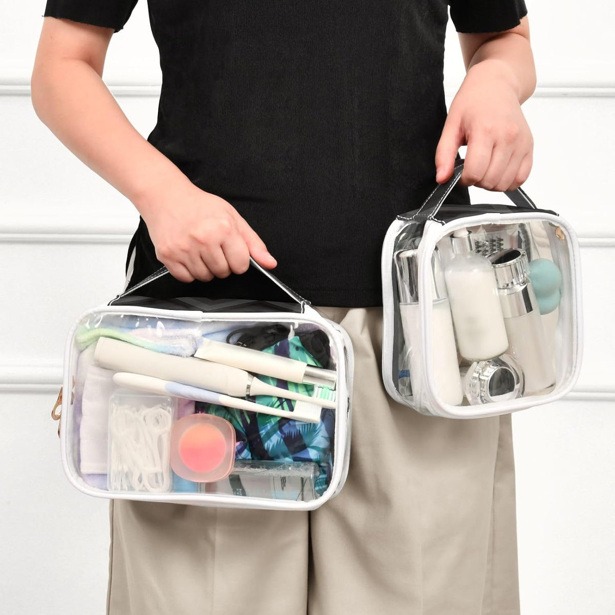 Clear Makeup Bag Approved Clear Travel Toiletry Bag with Zipper Waterproof Organizer Bags Transparent Cosmetic Pouch Traveling 2Pack Tile Color - Colors A