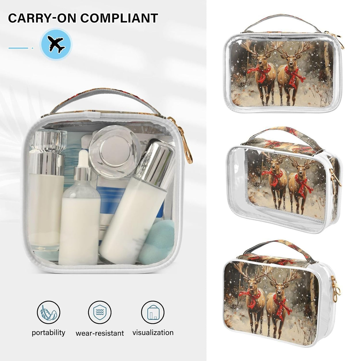 Clear Makeup Bag Approved Clear Travel Toiletry Bag with Zipper Waterproof Organizer Bags Transparent Cosmetic Pouch Traveling 2Pack Tile Color - Colors A