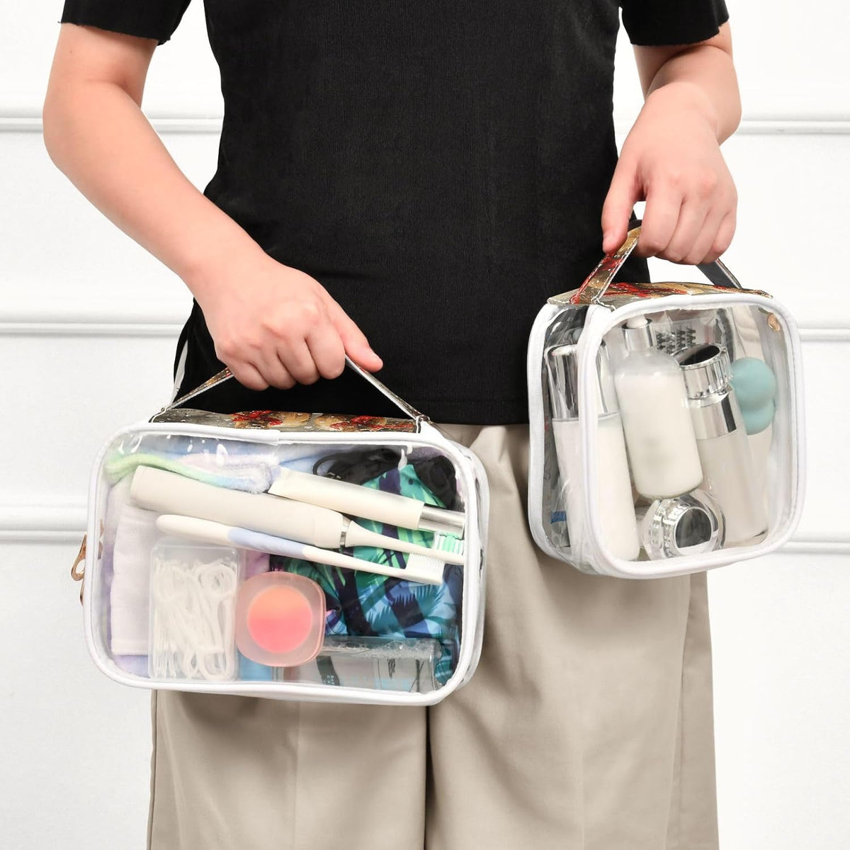 Clear Makeup Bag Approved Clear Travel Toiletry Bag with Zipper Waterproof Organizer Bags Transparent Cosmetic Pouch Traveling 2Pack Tile Color - Colors A