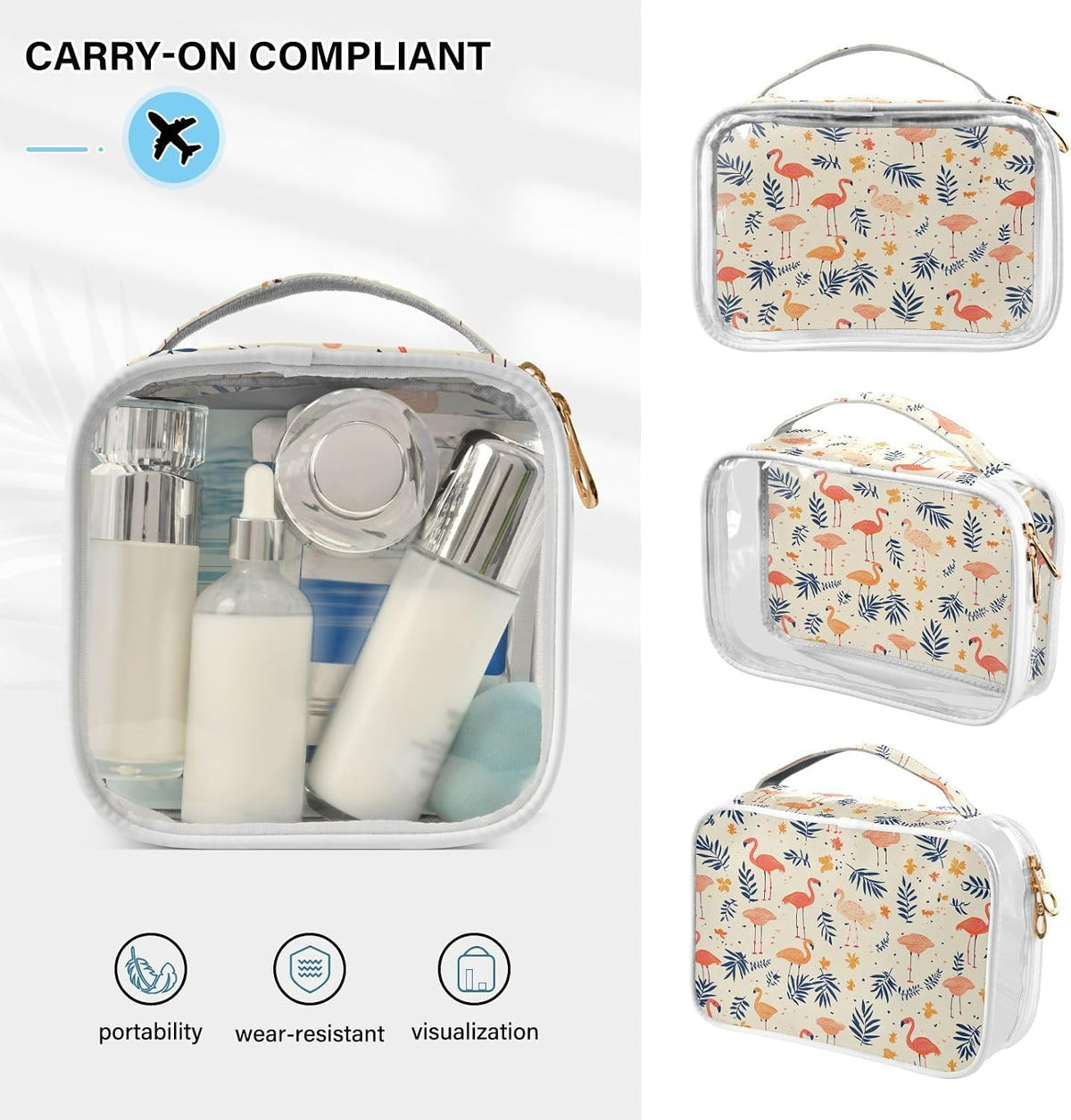 Clear Makeup Bag Approved Clear Travel Toiletry Bag with Zipper Waterproof Organizer Bags Transparent Cosmetic Pouch Traveling 2Pack Tile Color - Colors A