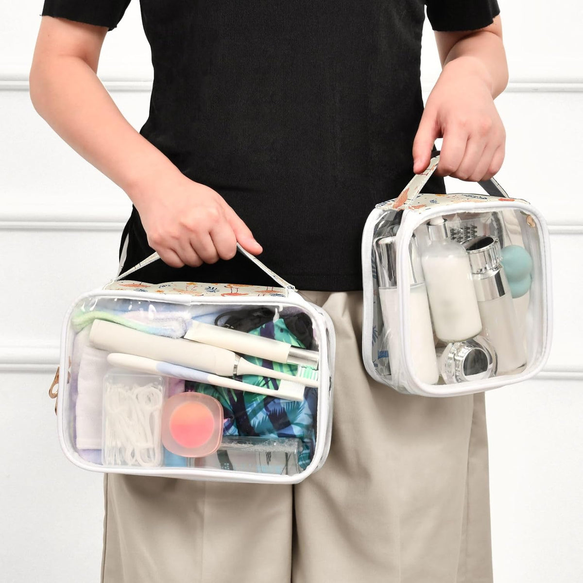 Clear Makeup Bag Approved Clear Travel Toiletry Bag with Zipper Waterproof Organizer Bags Transparent Cosmetic Pouch Traveling 2Pack Tile Color - Colors A
