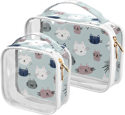 Clear Makeup Bag Approved Clear Travel Toiletry Bag with Zipper Waterproof Organizer Bags Transparent Cosmetic Pouch Traveling 2Pack Tile Color - Colors A