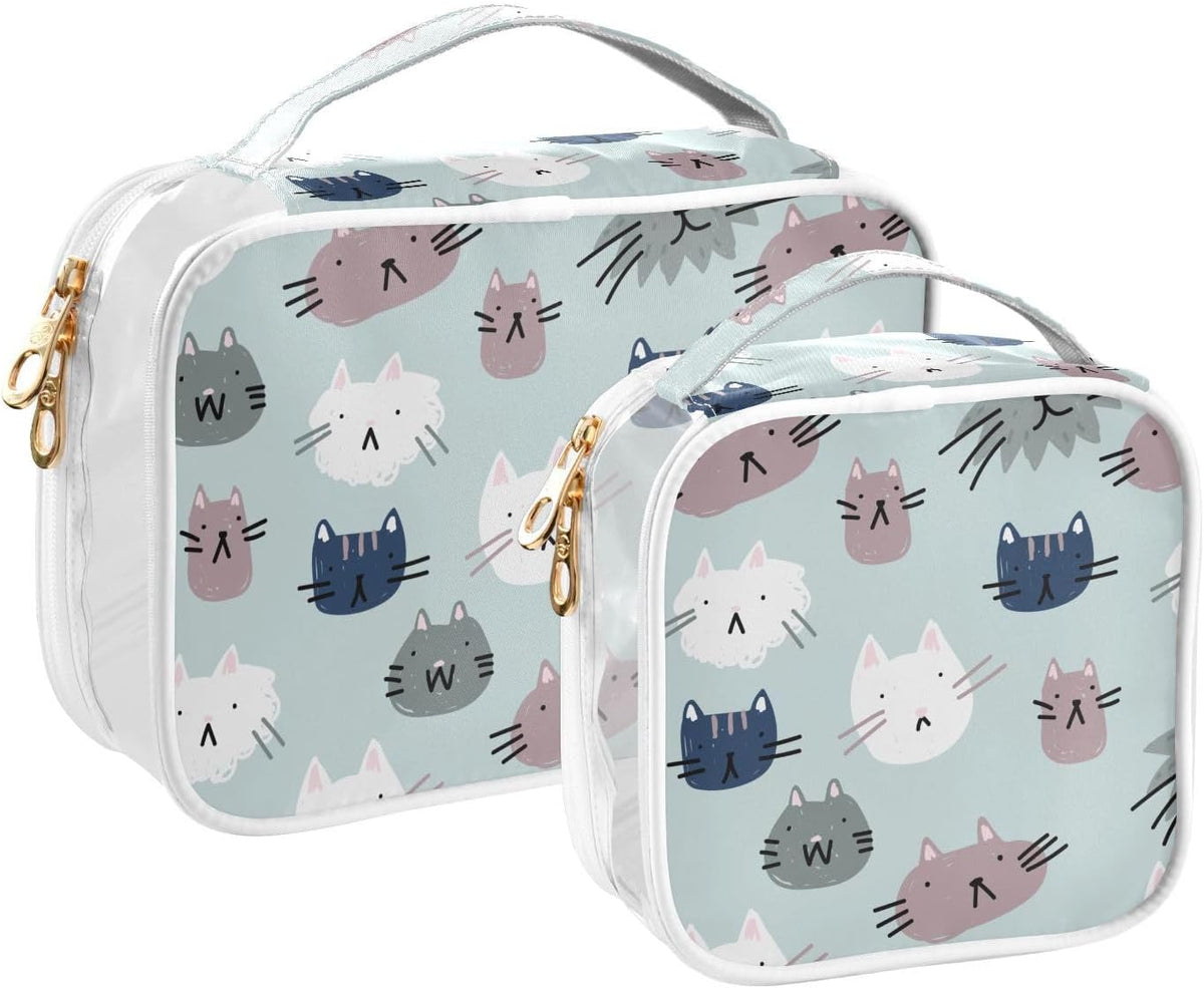 Clear Makeup Bag Approved Clear Travel Toiletry Bag with Zipper Waterproof Organizer Bags Transparent Cosmetic Pouch Traveling 2Pack Tile Color - Colors A