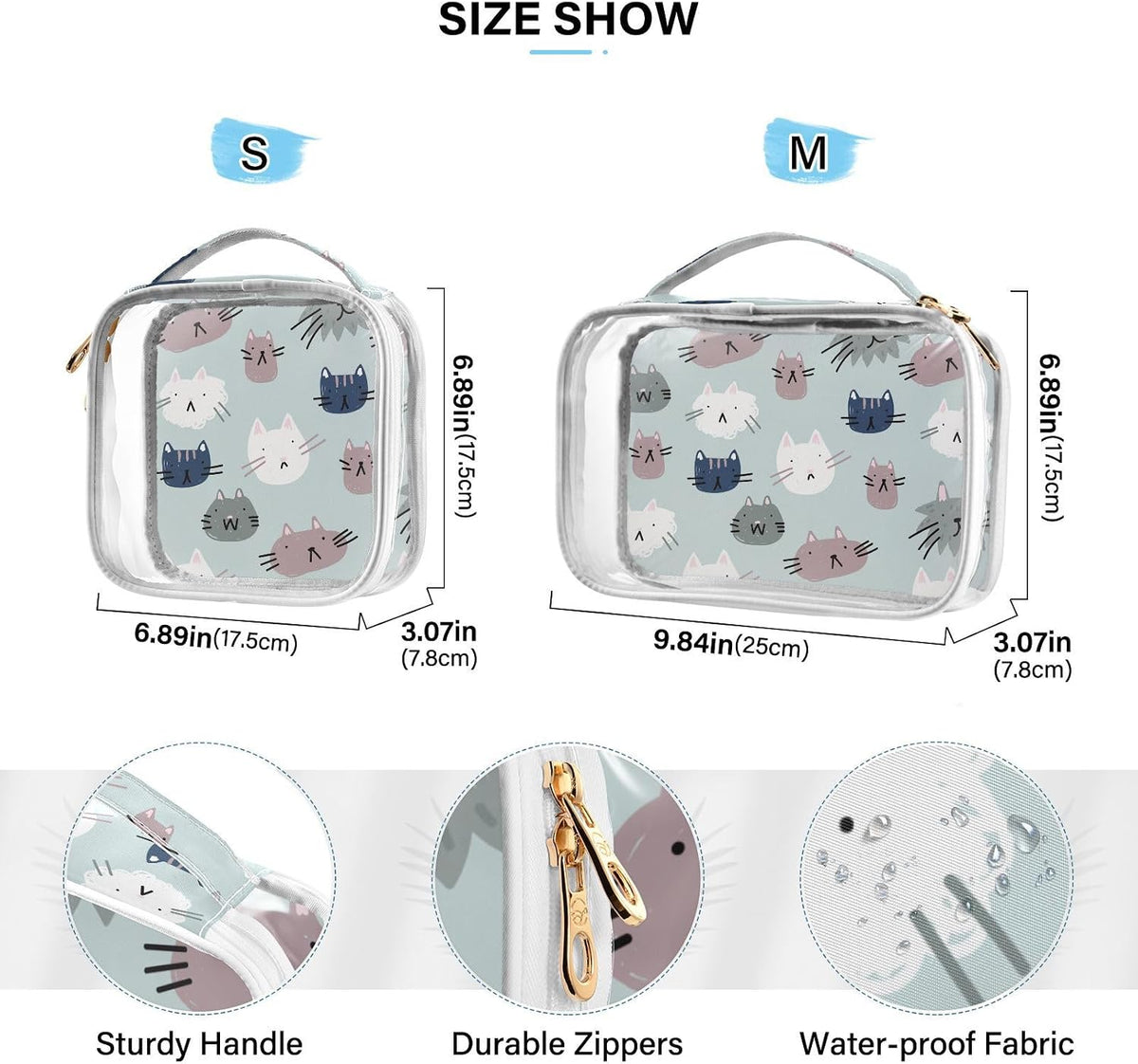 Clear Makeup Bag Approved Clear Travel Toiletry Bag with Zipper Waterproof Organizer Bags Transparent Cosmetic Pouch Traveling 2Pack Tile Color - Colors A