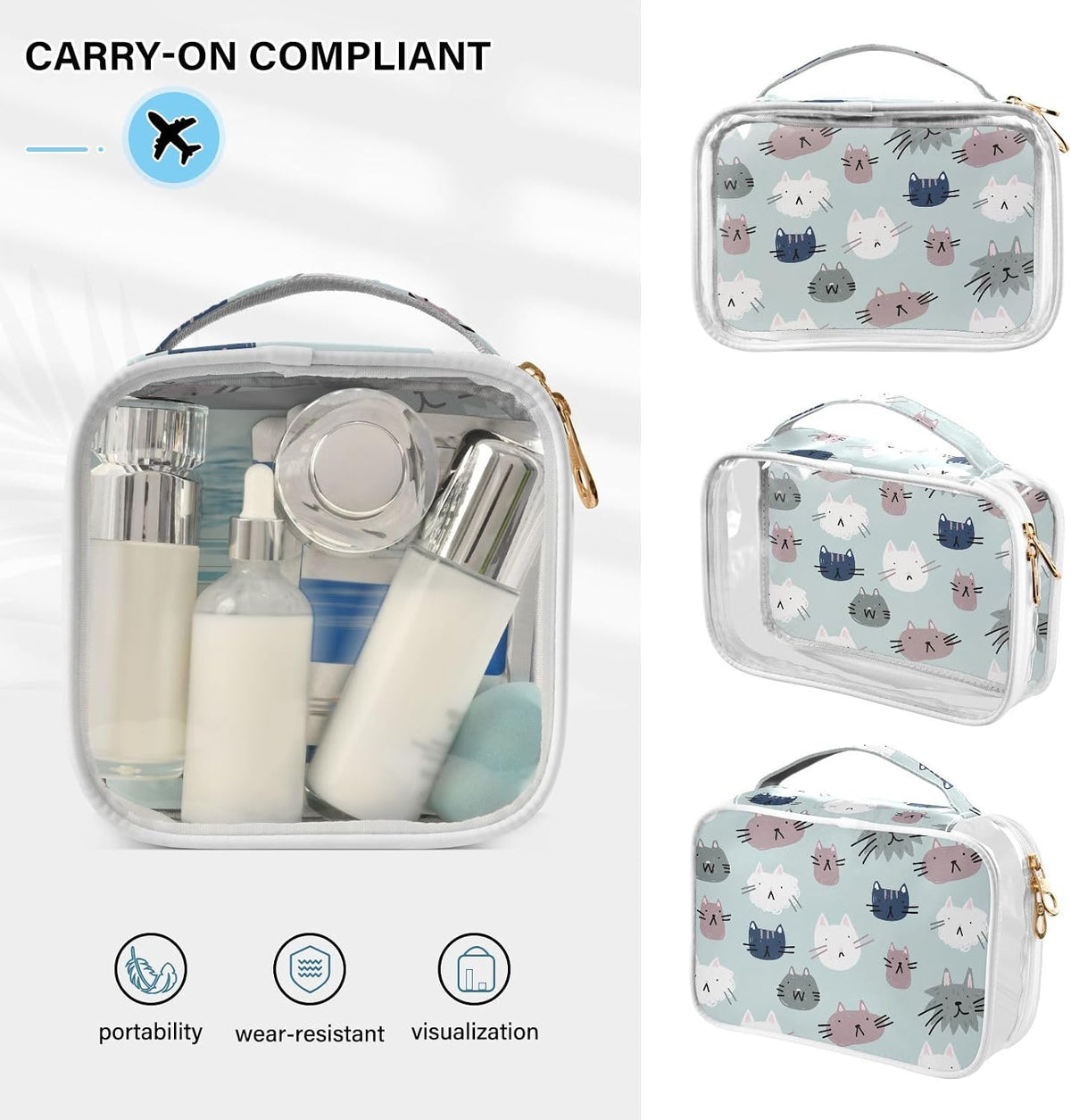 Clear Makeup Bag Approved Clear Travel Toiletry Bag with Zipper Waterproof Organizer Bags Transparent Cosmetic Pouch Traveling 2Pack Tile Color - Colors A