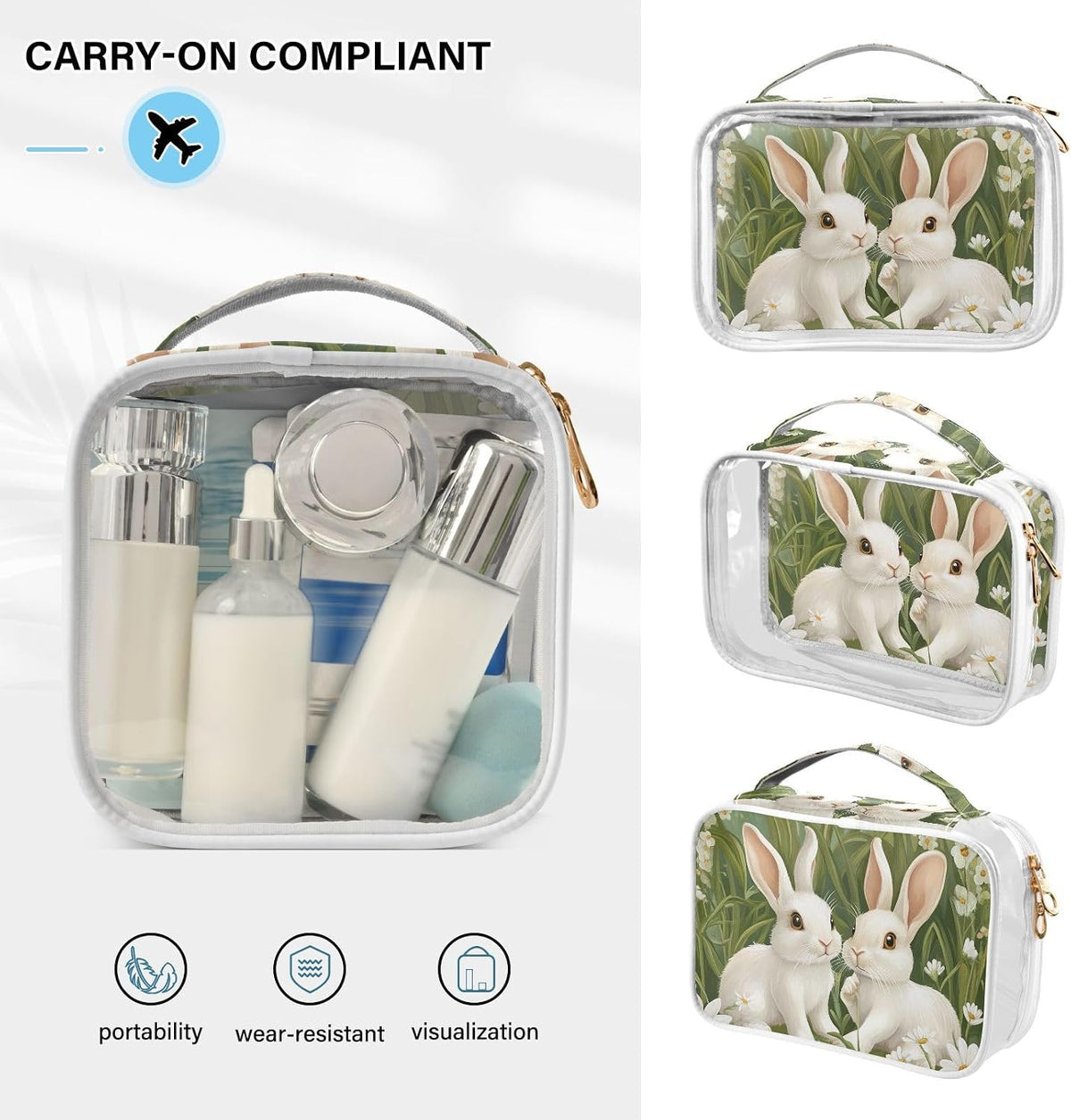 Clear Makeup Bag Approved Clear Travel Toiletry Bag with Zipper Waterproof Organizer Bags Transparent Cosmetic Pouch Traveling 2Pack Tile Color - Colors A