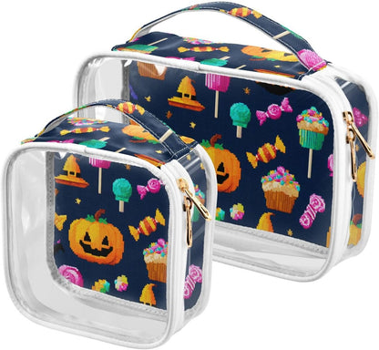 Clear Makeup Bag Approved Clear Travel Toiletry Bag with Zipper Waterproof Organizer Bags Transparent Cosmetic Pouch Traveling 2Pack Tile Color - Colors A