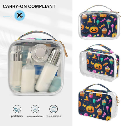 Clear Makeup Bag Approved Clear Travel Toiletry Bag with Zipper Waterproof Organizer Bags Transparent Cosmetic Pouch Traveling 2Pack Tile Color - Colors A
