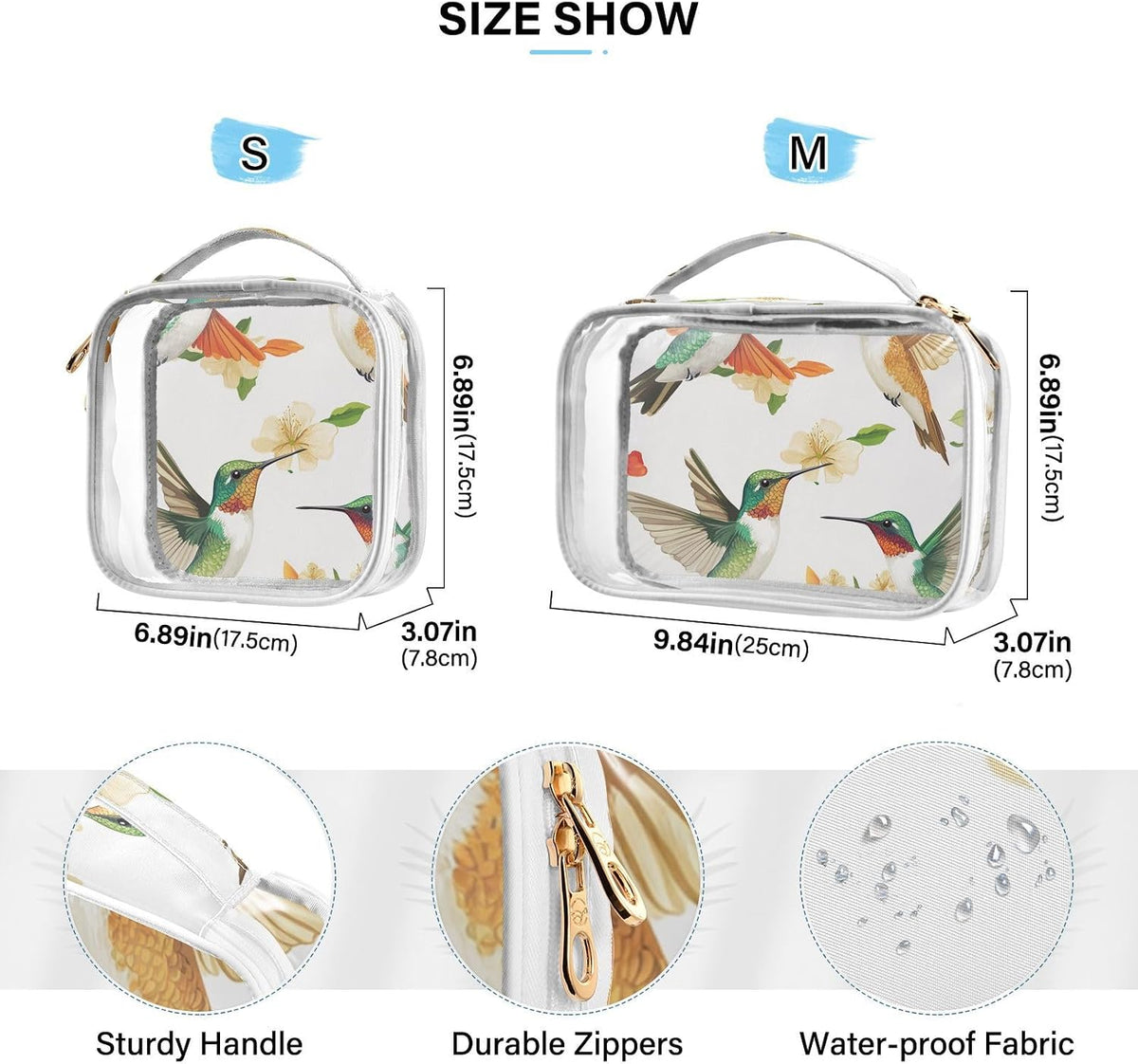 Clear Makeup Bag Approved Clear Travel Toiletry Bag with Zipper Waterproof Organizer Bags Transparent Cosmetic Pouch Traveling 2Pack Tile Color - Colors A