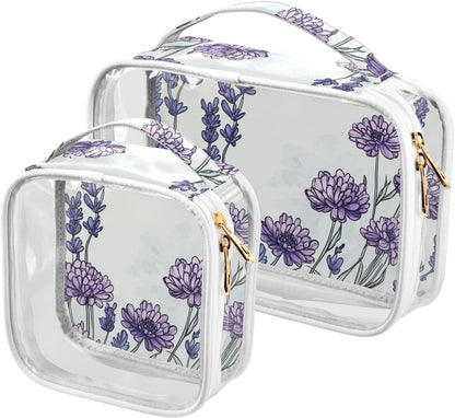 Clear Makeup Bag Approved Clear Travel Toiletry Bag with Zipper Waterproof Organizer Bags Transparent Cosmetic Pouch Traveling 2Pack Tile Color - Colors A