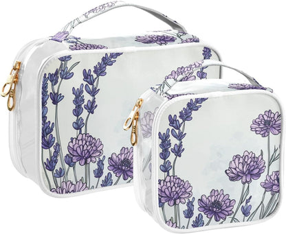 Clear Makeup Bag Approved Clear Travel Toiletry Bag with Zipper Waterproof Organizer Bags Transparent Cosmetic Pouch Traveling 2Pack Tile Color - Colors A