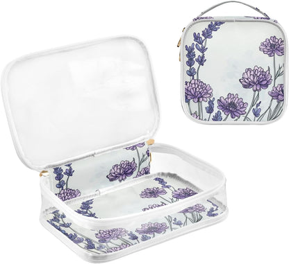 Clear Makeup Bag Approved Clear Travel Toiletry Bag with Zipper Waterproof Organizer Bags Transparent Cosmetic Pouch Traveling 2Pack Tile Color - Colors A