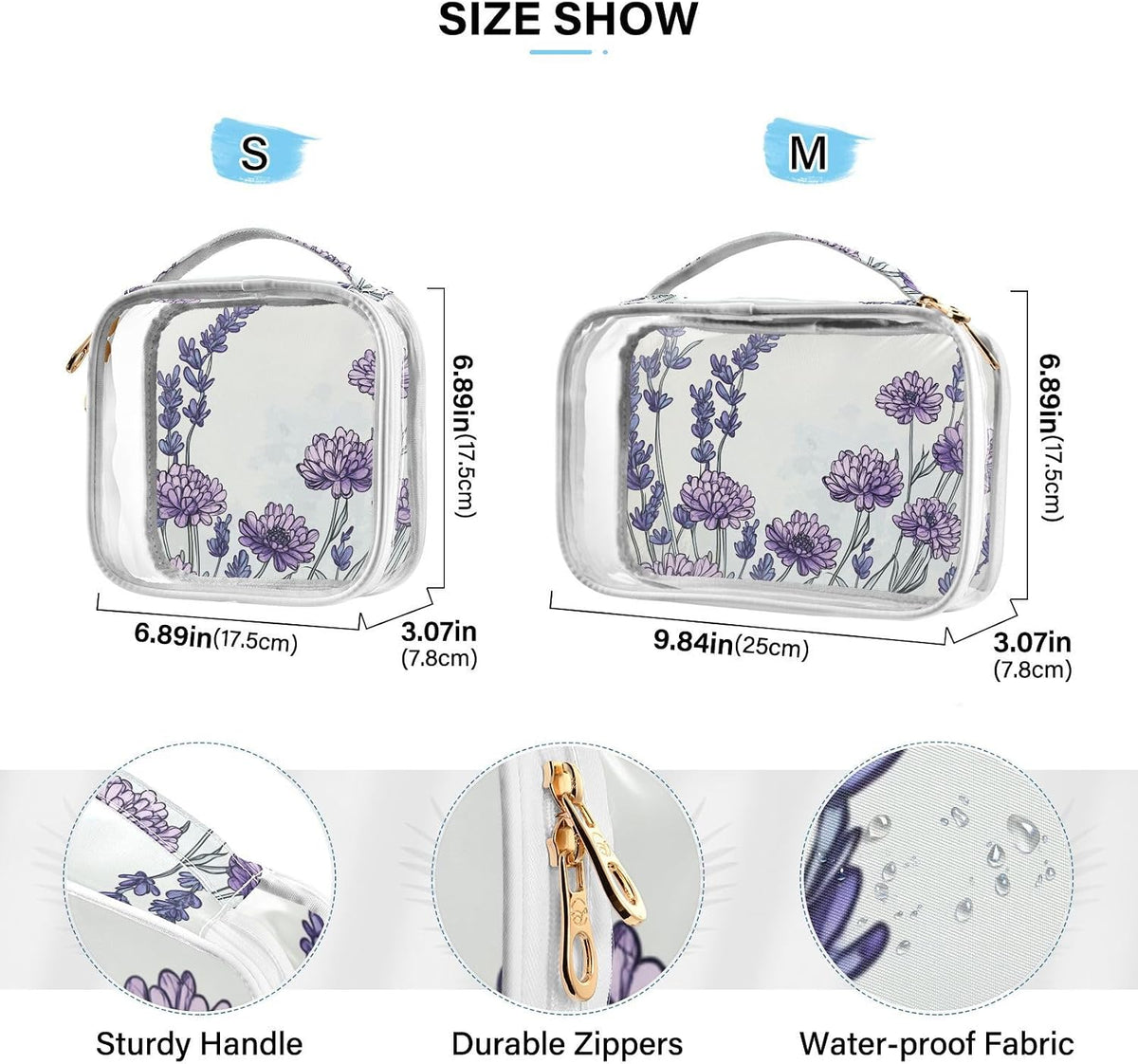 Clear Makeup Bag Approved Clear Travel Toiletry Bag with Zipper Waterproof Organizer Bags Transparent Cosmetic Pouch Traveling 2Pack Tile Color - Colors A