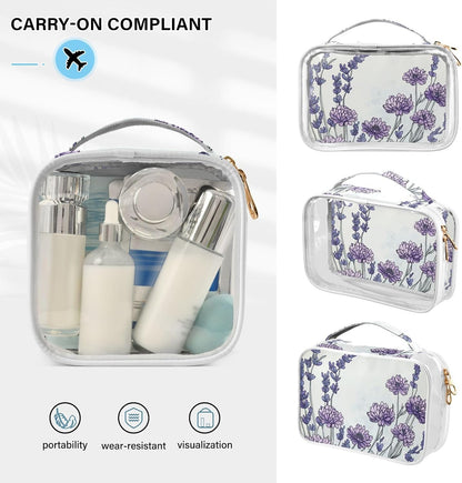 Clear Makeup Bag Approved Clear Travel Toiletry Bag with Zipper Waterproof Organizer Bags Transparent Cosmetic Pouch Traveling 2Pack Tile Color - Colors A