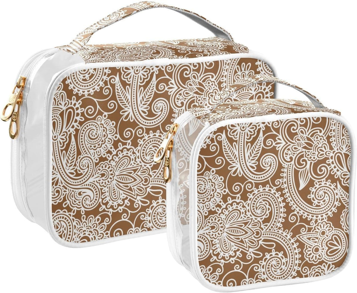 Clear Makeup Bag Approved Clear Travel Toiletry Bag with Zipper Waterproof Organizer Bags Transparent Cosmetic Pouch Traveling 2Pack Tile Color - Colors A