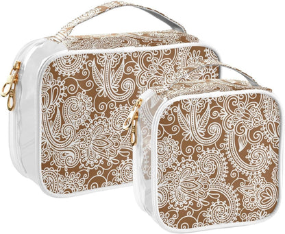 Clear Makeup Bag Approved Clear Travel Toiletry Bag with Zipper Waterproof Organizer Bags Transparent Cosmetic Pouch Traveling 2Pack Tile Color - Colors A