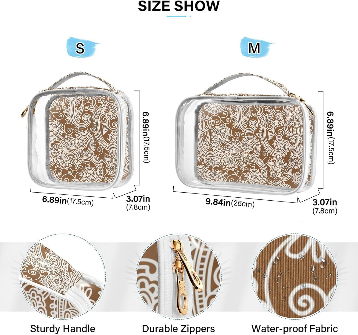 Clear Makeup Bag Approved Clear Travel Toiletry Bag with Zipper Waterproof Organizer Bags Transparent Cosmetic Pouch Traveling 2Pack Tile Color - Colors A