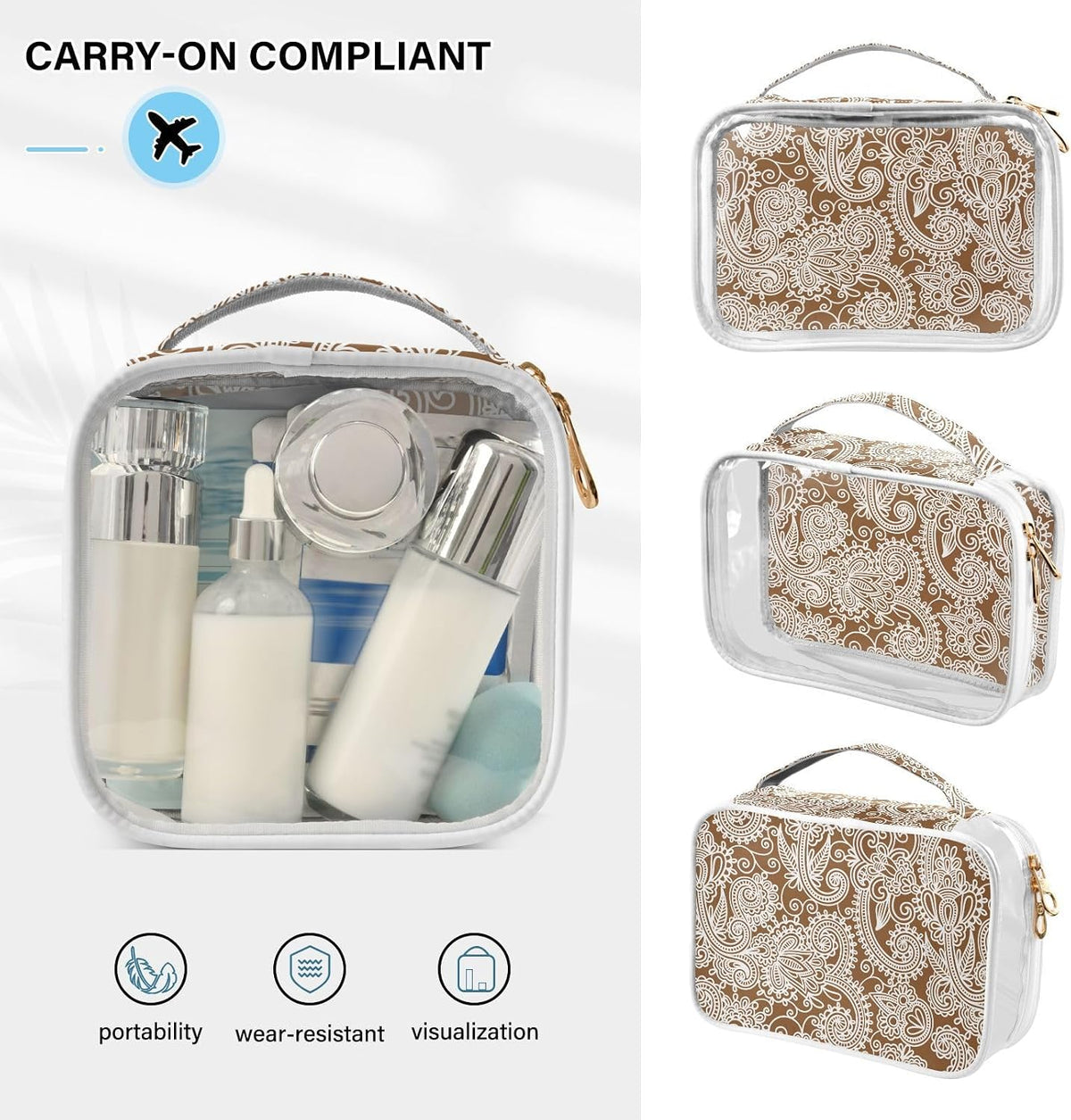 Clear Makeup Bag Approved Clear Travel Toiletry Bag with Zipper Waterproof Organizer Bags Transparent Cosmetic Pouch Traveling 2Pack Tile Color - Colors A