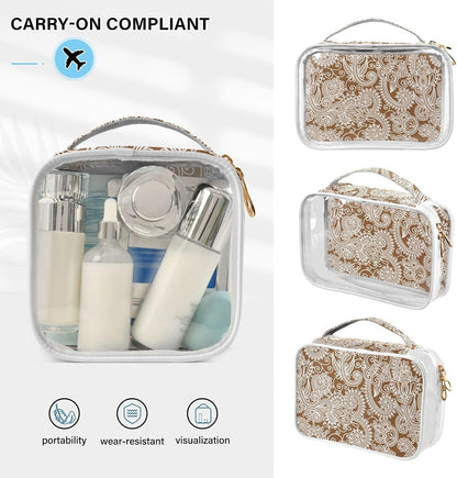 Clear Makeup Bag Approved Clear Travel Toiletry Bag with Zipper Waterproof Organizer Bags Transparent Cosmetic Pouch Traveling 2Pack Tile Color - Colors A