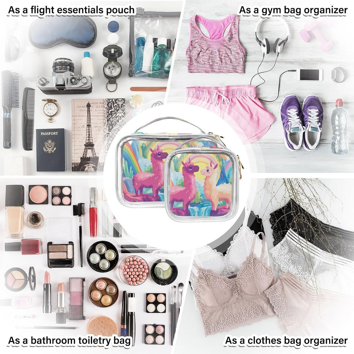 Clear Makeup Bag Approved Clear Travel Toiletry Bag with Zipper Waterproof Organizer Bags Transparent Cosmetic Pouch Traveling 2Pack Tile Color - Colors A