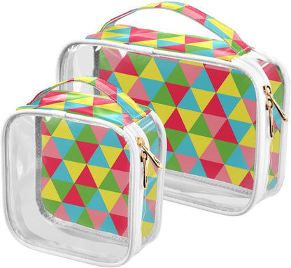 Clear Makeup Bag Approved Clear Travel Toiletry Bag with Zipper Waterproof Organizer Bags Transparent Cosmetic Pouch Traveling 2Pack Tile Color - Colors A