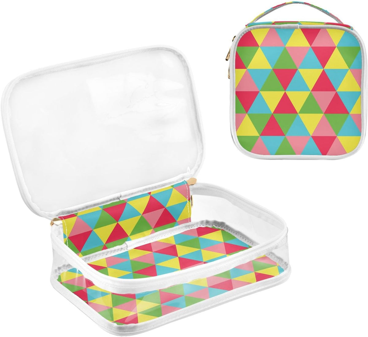 Clear Makeup Bag Approved Clear Travel Toiletry Bag with Zipper Waterproof Organizer Bags Transparent Cosmetic Pouch Traveling 2Pack Tile Color - Colors A