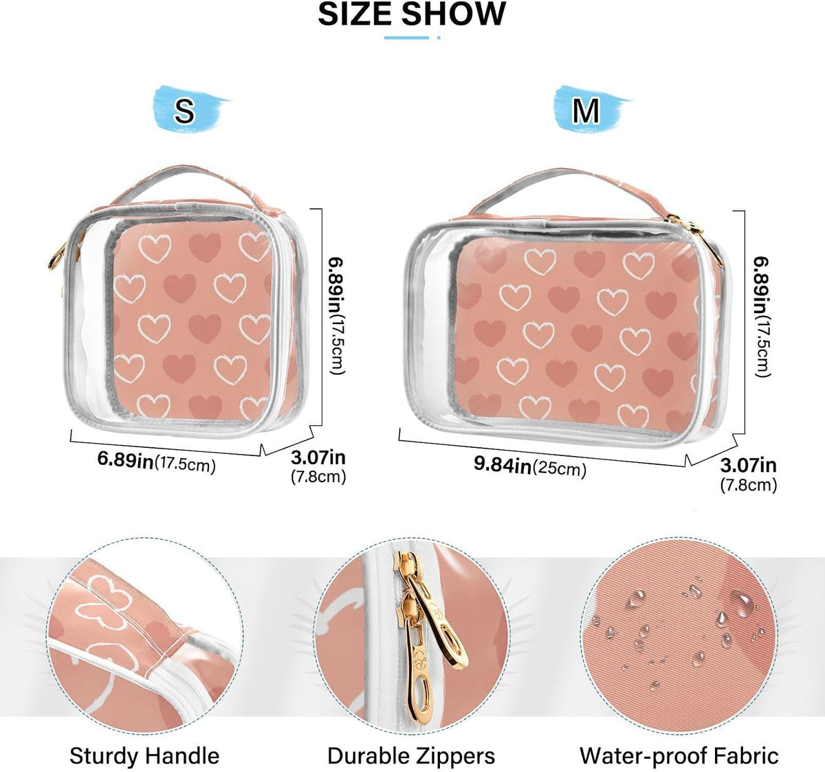 Clear Makeup Bag Approved Clear Travel Toiletry Bag with Zipper Waterproof Organizer Bags Transparent Cosmetic Pouch Traveling 2Pack Tile Color - Colors A