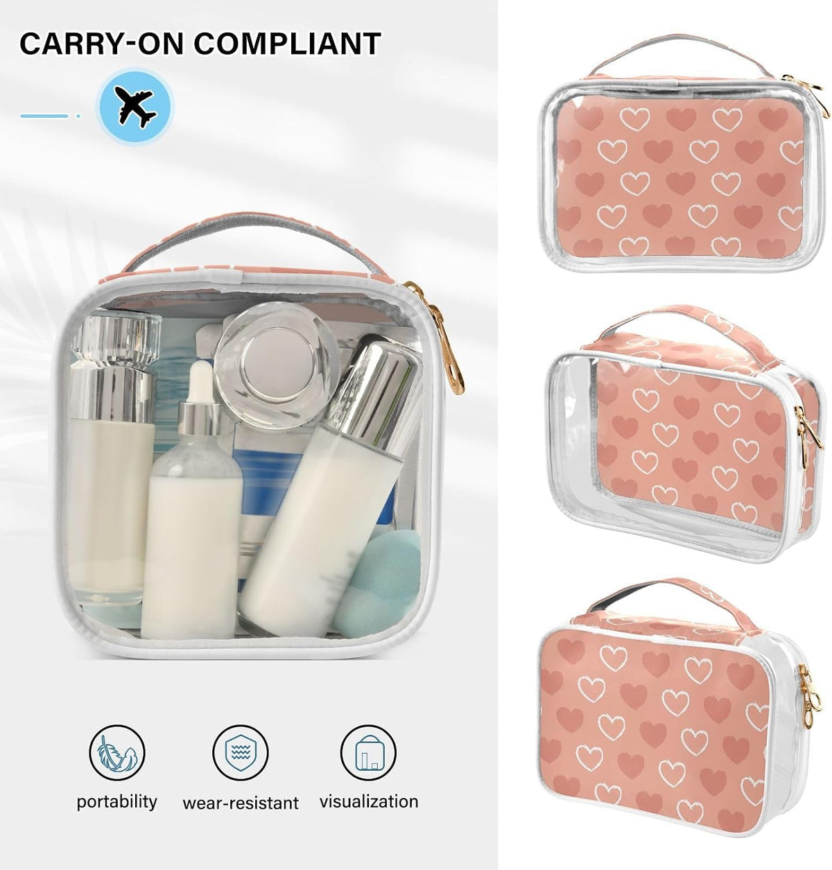 Clear Makeup Bag Approved Clear Travel Toiletry Bag with Zipper Waterproof Organizer Bags Transparent Cosmetic Pouch Traveling 2Pack Tile Color - Colors A