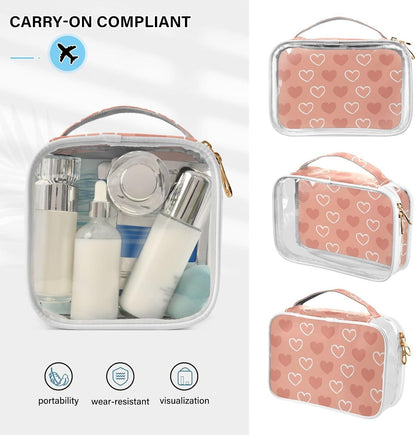 Clear Makeup Bag Approved Clear Travel Toiletry Bag with Zipper Waterproof Organizer Bags Transparent Cosmetic Pouch Traveling 2Pack Tile Color - Colors A
