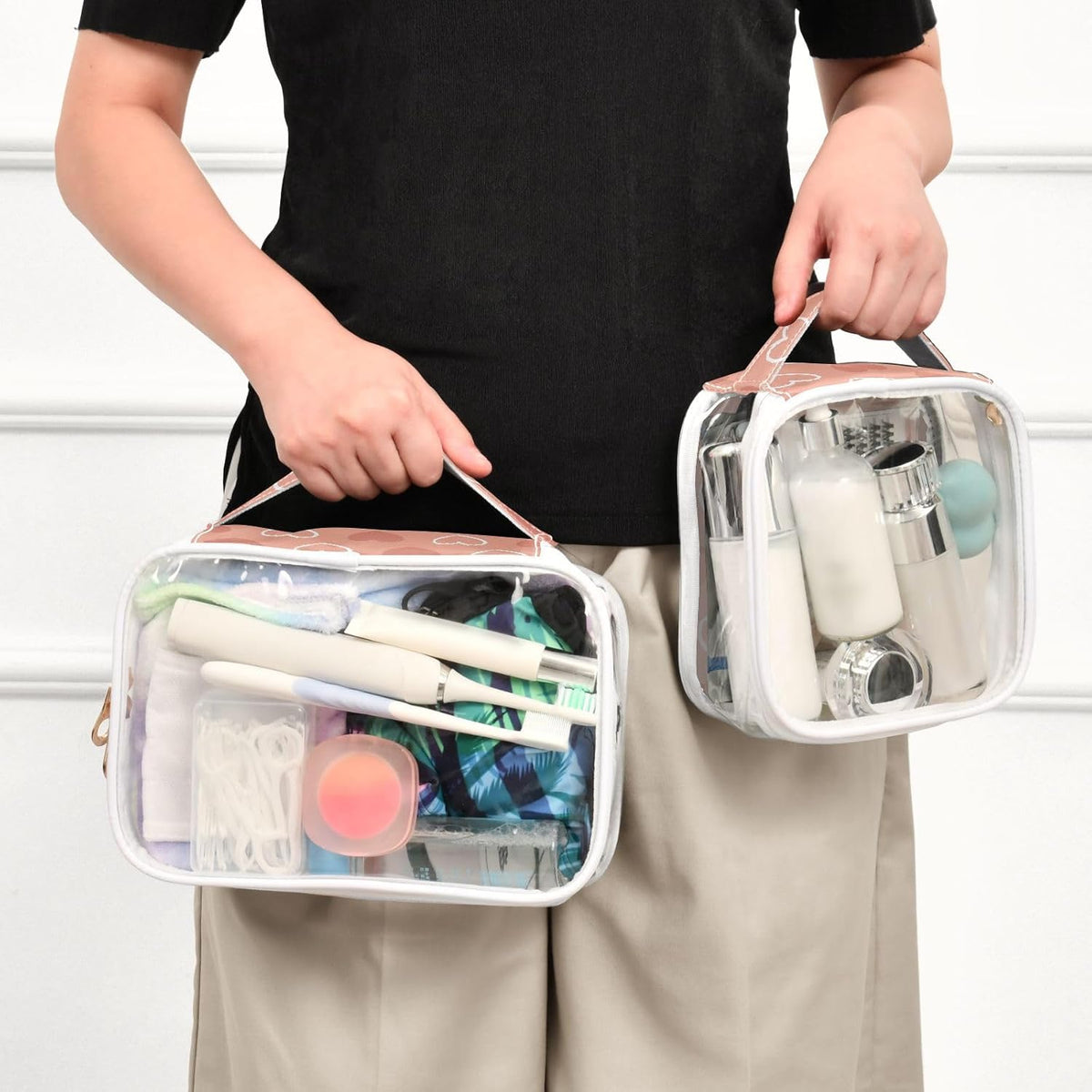Clear Makeup Bag Approved Clear Travel Toiletry Bag with Zipper Waterproof Organizer Bags Transparent Cosmetic Pouch Traveling 2Pack Tile Color - Colors A