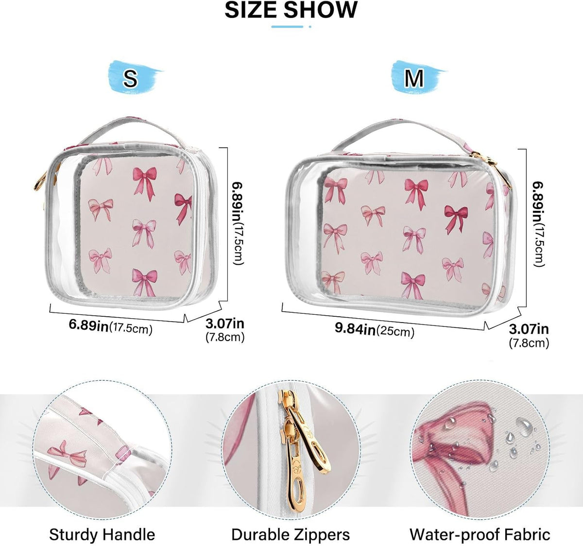 Clear Makeup Bag Approved Clear Travel Toiletry Bag with Zipper Waterproof Organizer Bags Transparent Cosmetic Pouch Traveling 2Pack Tile Color - Colors A