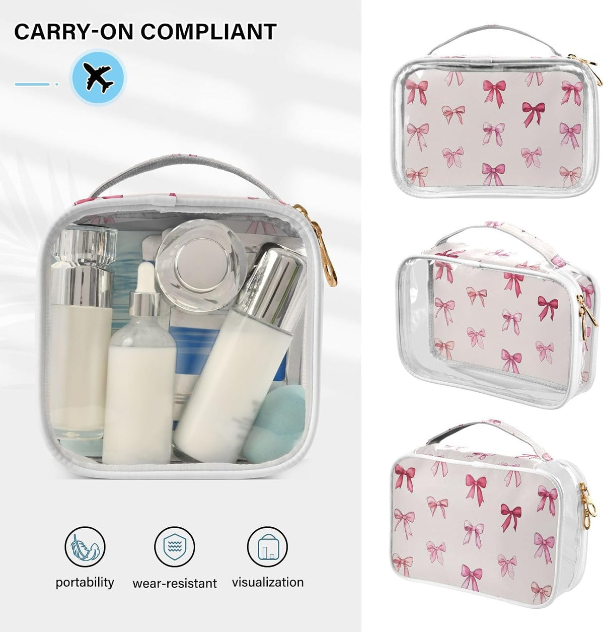 Clear Makeup Bag Approved Clear Travel Toiletry Bag with Zipper Waterproof Organizer Bags Transparent Cosmetic Pouch Traveling 2Pack Tile Color - Colors A