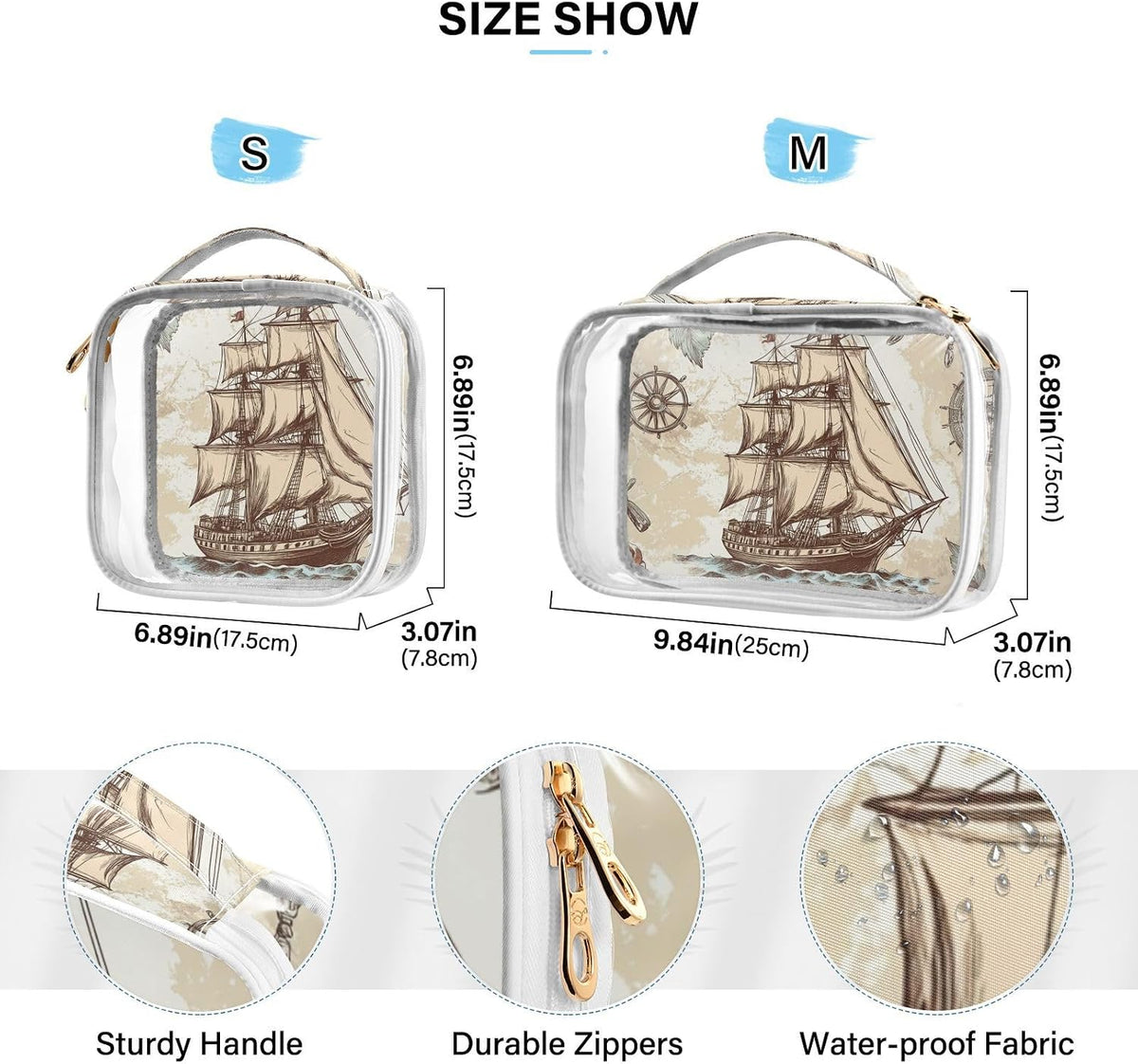 Clear Makeup Bag Approved Clear Travel Toiletry Bag with Zipper Waterproof Organizer Bags Transparent Cosmetic Pouch Traveling 2Pack Tile Color - Colors A